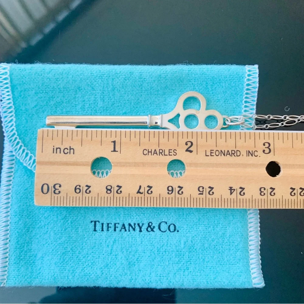 Tiffany & Co Large Crown Key Necklace 24” Sterling Silver 925 w Box Pouch Auth